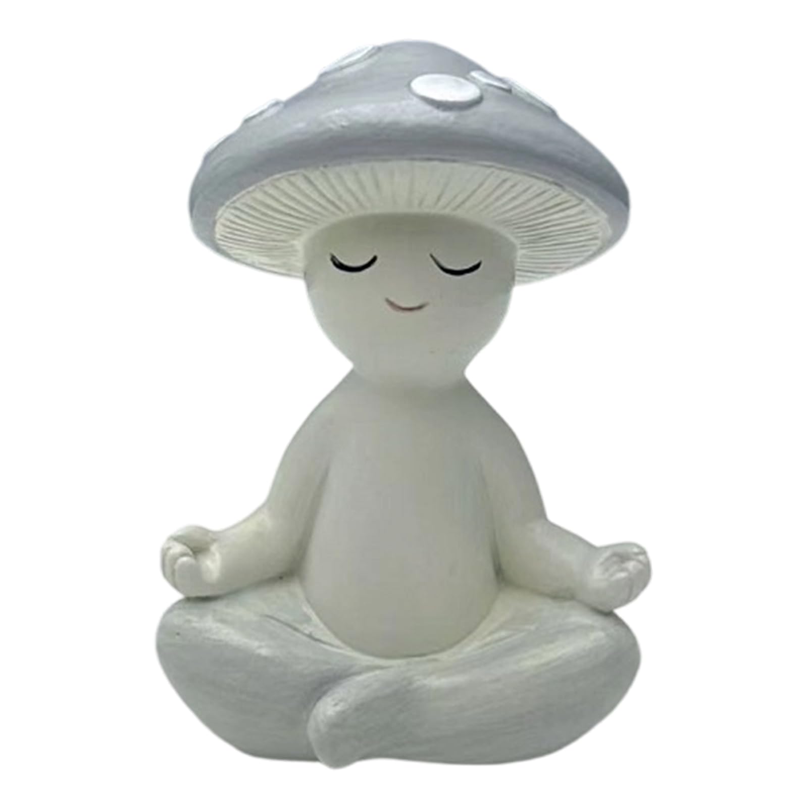 CLBDRESS Thinking Mushroom Resin Statues Non-Fading Cute Yoga Mushrooms Figurines Multifunctional White Smiling Face Mushrooms Statue for Tabletop Garden Backyard Decor