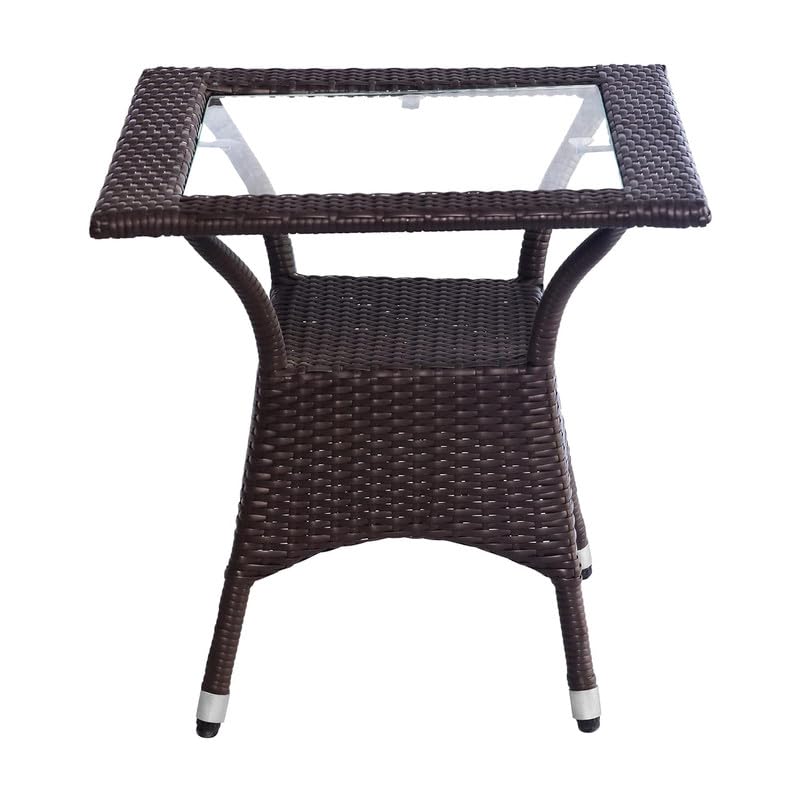 Image of Amazon Brand - Solimo Rattan Wicker 4 Seater Patio Seating Set | 4 Chair and 1 Square Glass Topped Table Set | Coffee Table Furniture for Balcony, Garden, Terrace, Indoor, Outdoor Use (Dark Brown)