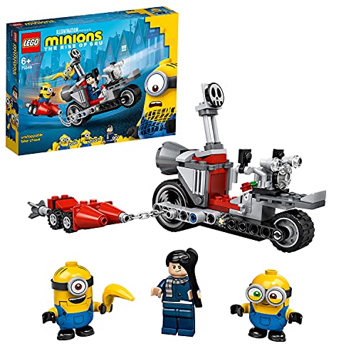 Image of LEGO 75549 Minions Unstoppable Bike Chase Construction Toy with Gru, Bob and Stuart Minion, Movie Gift Idea for Girls and Boys Ages 6 and Up