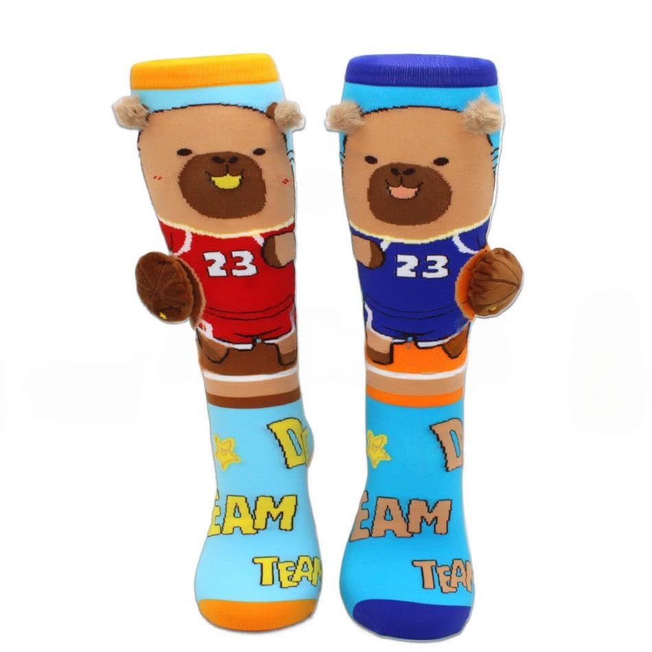 SAMVARDHAN Basketball Capybara Socks with 3D Ears β Fun Cartoon Knee High Sports Socks for Boys & Girls, Colorful Animal Character Socks 1