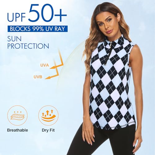 Image of Koscacy Women's Sleeveless Golf Tennis Polo Shirts Zip Up Dry Fit Workout Tank Tops Athletic Shirt