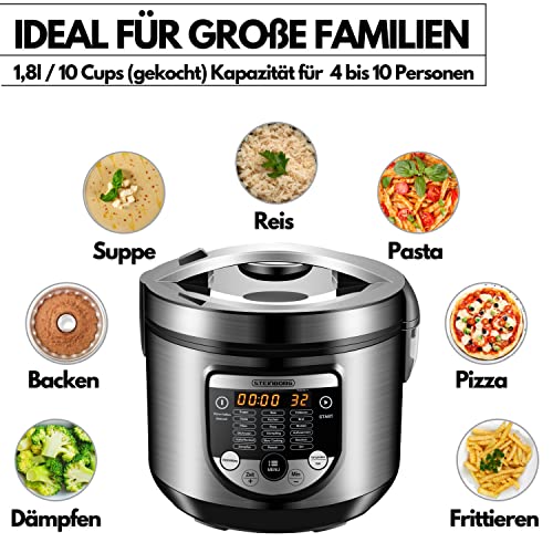 Pentola Multiuso 18 in 1 - 900 Watt, 5 Litri, Cuoci Riso, A Vapore, Padella per Saltare, Yogurt e Pressione - immagine 3