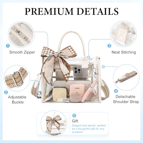 Image of Clear Tote Bag Stadium Events Transparent Clear Purse for Women Thick PVC Shoulder Bag with Guitar Strap for Concert