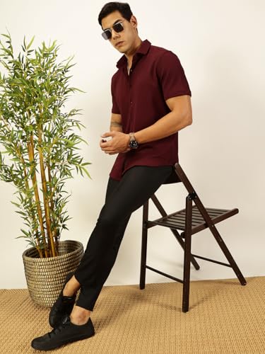 Image of Thomas Scott Men's | Solid | Half Sleeve | Slim Fit | Cotton Blend | Spread Collar | Casual Shirt