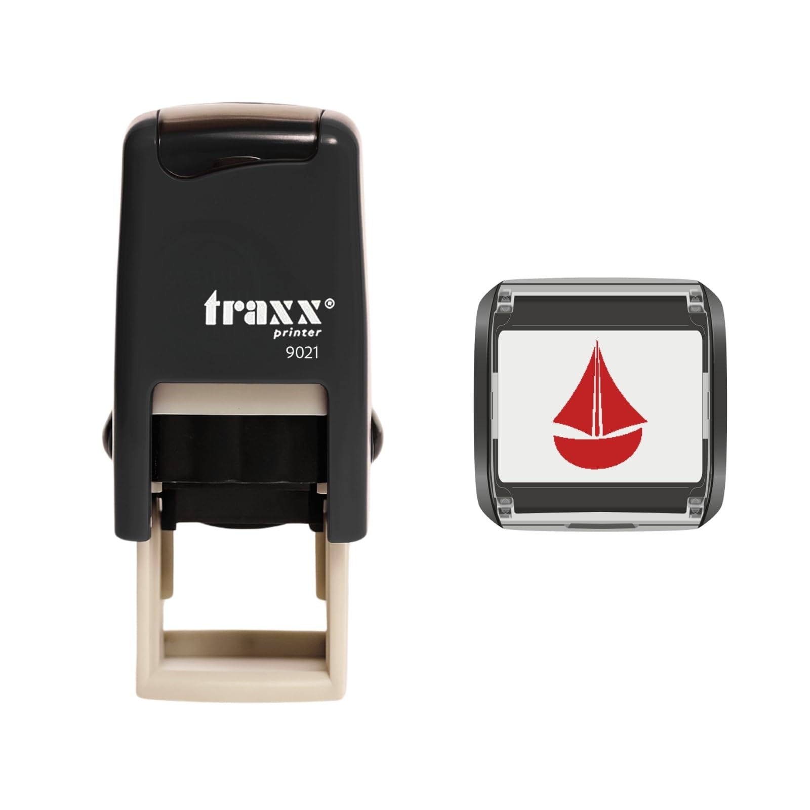 Traxx 9021 Loyalty Card Self Inking Rubber Stamp Business Marina Boating Yacht Boat Hire *A Red Boat Design*