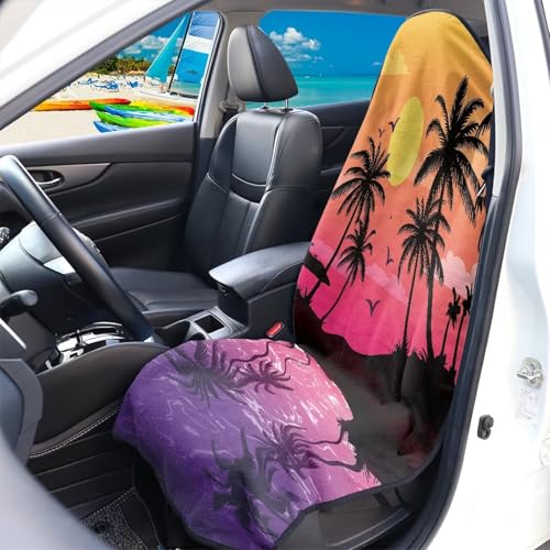 Image of Car Front Seat Covers Coconut Tree Seat Covers for Cars Waterproof Soft Auto Seat Covers Anti-Slip Fashion Auto Interior Easy to Install Universal Fit for Vehicles,Cars,Suvs,Vans,Sedans