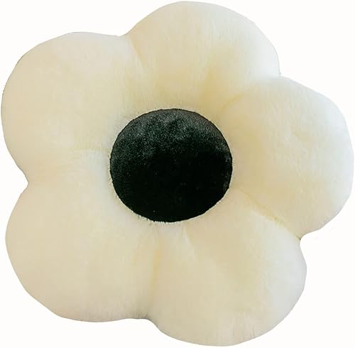 Cojín de pétalos para silla de oficina, para dormitorio, ventana, sofá, cojín de coche (19.68 x 19.68, blanco y negro)