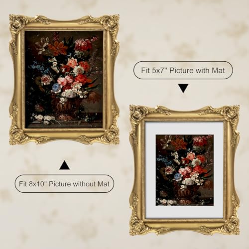 Image of 8x10 Gold Frame Vintage Picture Frames Ornate Victorian | Matted to 5x7 or 8 x 10 Photos, Real Glass, Tabletop or Wall Display