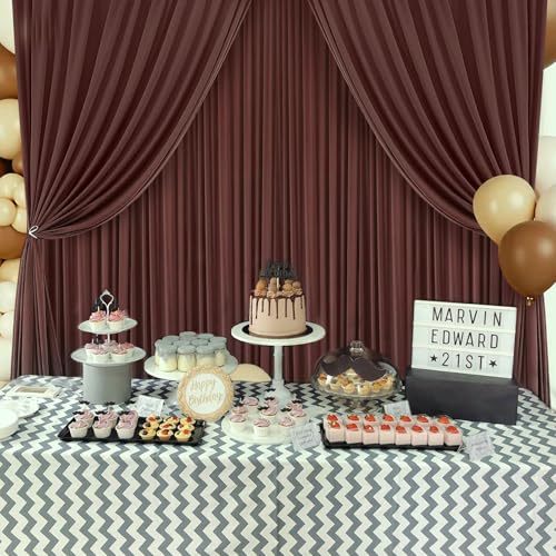 Image of 10 x 7 Feet Brown Backdrop Curtain for Partie, Background Curtains for Photoshoot, Birthday, Wedding, Halloween, Thanksgiving, Christmas, New Year Party Decorations 5Ft x 7Ft, 2 Panels