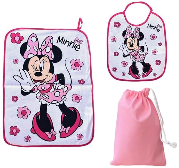 CARTOON Ensemble de crèche 3 pièces, bavoir et set de table avec dos plastifié, sac à lunch complet, Minnie., taille unique