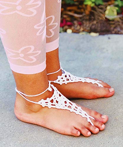 Jefferies Socks Girls Womens Beach Wedding Barefoot Sandals Crochet Cotton 2 Pair Pack4