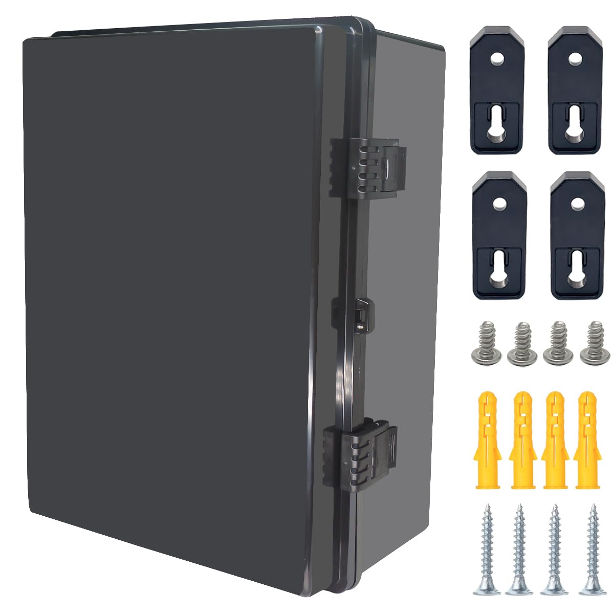 Otdorpatio Junction Box, Hinged Black Cover IP67 Waterproof ABS Project Box with Mounting Plate Electrical Box Enclosure with Wall Bracket 15.7 x 11.8 x 6.7inch(400x300x170mm)