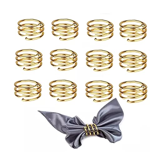 Gsycle 12Pcs Napkin Rings,Gold Napkin Rings Spiral Round Metal Napkin Buckle Metal Napkin Holder Ring for Dinner Table Decoration