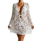 Hrtyvhin Vestido de playa de encaje, salida de baño de playa, vestido de playa de manga larga para verano, piscina, fiestas de playa