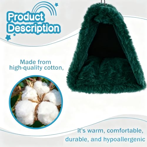 Image of Bird Nest Snuggle Hut Soft Plush Hammock Hanging Cage Tent for Birds Parrot Winter Warm Bed Pet Toy for Hamster Parrot Macaw Budgies Eclectus Parakeet Cockatiels Cockatoo Lovebird (Green)