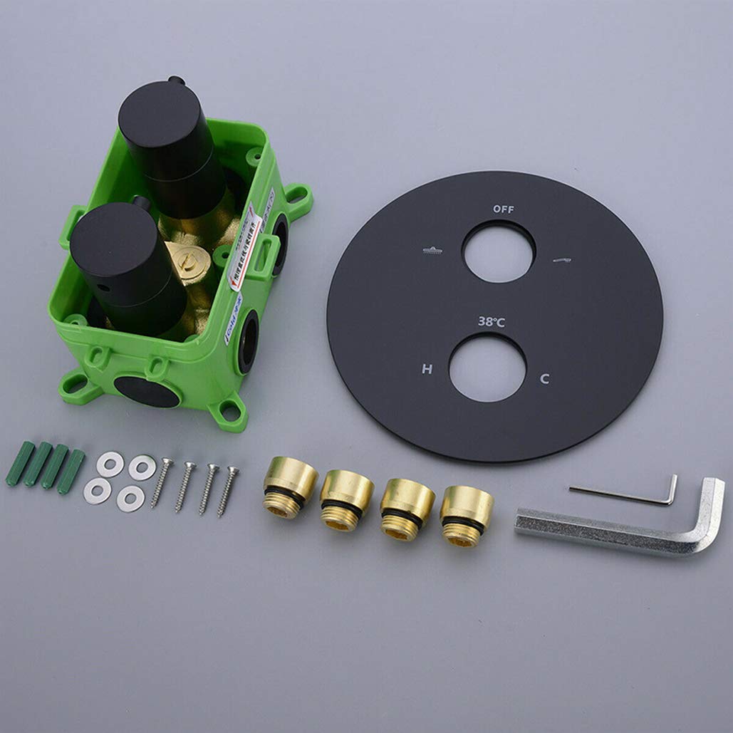 Sistema Doccia, Doccia termostatica da Bagno in Ottone Nero a Parete con soffione Doccia a Pioggia Rotondo da 8-12" soffione Doccia palmare e Rubinetto per Vasca, Set Doccia di Lusso, 12 Pollici