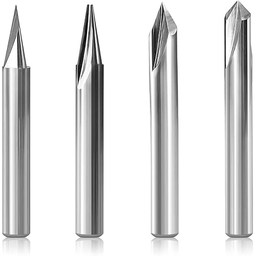 Engraving CNC Wood Carving Router Bit 1/4 Shank 15°/20°/60°/90° Engraving Bits, 2 Flutes Straight CNC V-bit Tungsten Steel Marking Conical Engraving Router Tool