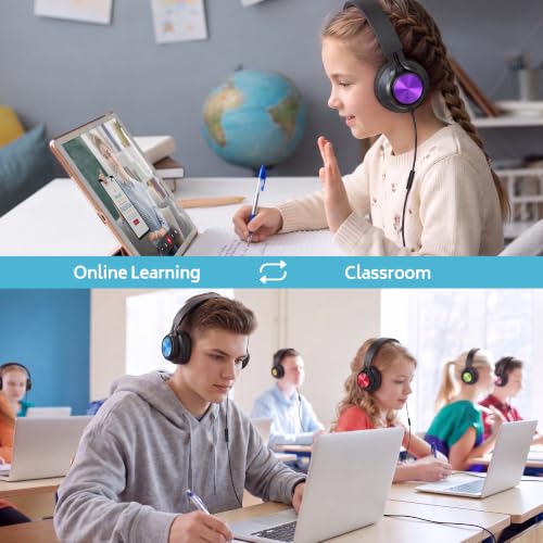 Image of AILIHEN Classroom Headphones Bulk 10 Pack - Wired Headphones for Kids for School, K-12 Students Online Learning and Travel, HD Microphone and 3.5mm Jack for Tablet, Computer, Chromebook (Multicolor)