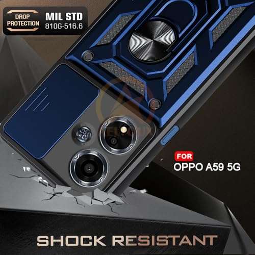 Image of Armor Bumper Back Cover Case for Oppo A59 5G Rotating Camera Cover, Ring Holder & Kickstand | Heavy Duty & 360 Degree Protection Oppo A59 5G Back Cover (Blue)