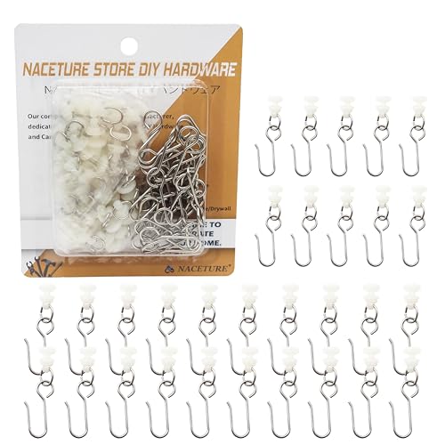 Metal Curtain Hooks for Drapes Drapery Hooks Curtain Track Hooks Hanger S Hooks Stainless Steel Hardware Hooks Small Clips for Ceiling Curtains Track Indoor/Shower/Window (Sliver 30 Pack with Ring)