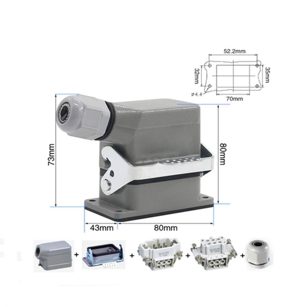 Wiring Connecting Terminals Rectangular Heavy Connector HDC-HE-06/04 Core Industrial Waterproof Aviation Plug Socket 16A 500V Top Line and Lateral Line - (Color: top Liner, Pins: 6p)