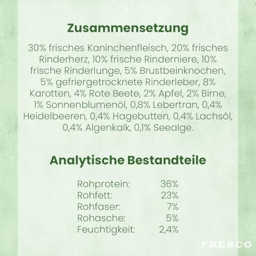 FRESCO Dog Complete Plus Trockenbarf Kaninchen mit Rind 2,5kg | Barf Trockenfutter für Hunde aus frischem Fleisch, Obst und Gemüse | 100% natürliche Zutaten | ohne künstliche Zusätze