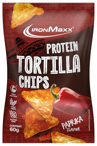 IronMaxx Protein Tortilla Chips – Paprika 60g | Knusprige Eiweißchips aus Soja & Maniok | High Protein Snack | Low Carb, ballaststoffreich & glutenfrei | Ideal für Fitness & Diät