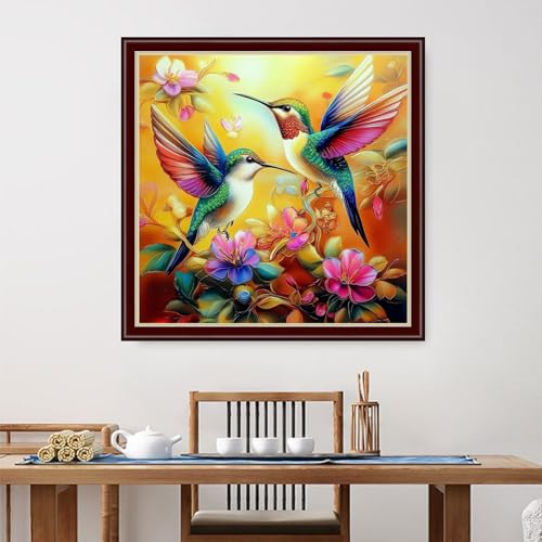 Image of Dimensean Stamped Cross Stitch Kits Full Range of Embroidery Patterns Starter Kits for Beginners Adult DIY Cross Stitches Needlepoint Kits 11CT-Hummingbirds Collect Honey 18x18 inch
