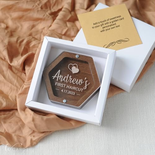 Image of Personalized Baby's First Haircut Memory Box with Name, Wooden Keepsake with Engraving, Hair and Tooth Storage Umbilical Cord Case for Baby Shower Birthday Gift (Light Wood)