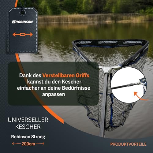 Robinson Gummiert Kescher Angeln - Angel Kescher mit verstärktem Aluminiumrahmen - Teleskop Unterfangkescher - 3 Längen (1,5m/2m/2,5m) – Klappbar (2,0m)