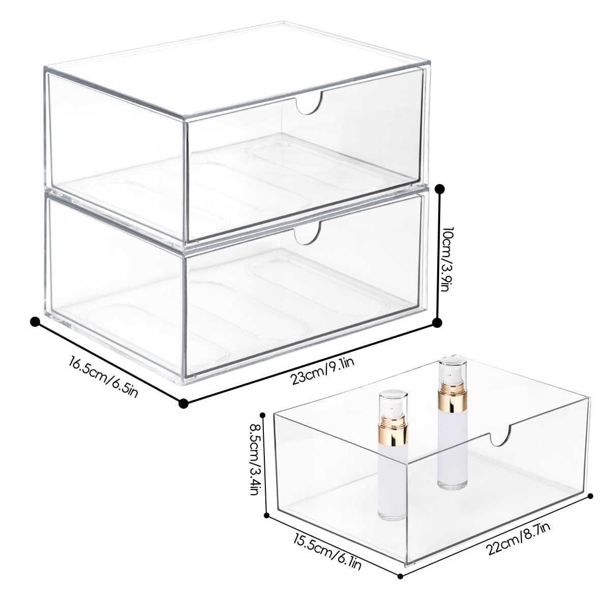 4 Piezas Organizador de Cosméticos Apilable, para Cosméticos, Baño | Organizador de Maquillaje Acrílico Transparente, Cajón de Almacenamiento de Escritorio, Vitrina Acrílica