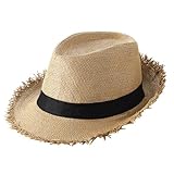 XGOPTS Mens Panama Hat Fedora Trilby Straw Sun Hat Short Brim Jazz Cap Summer Outdoor Casual UV Protection Panama Cap for Beach Holiday Traveling Khaki