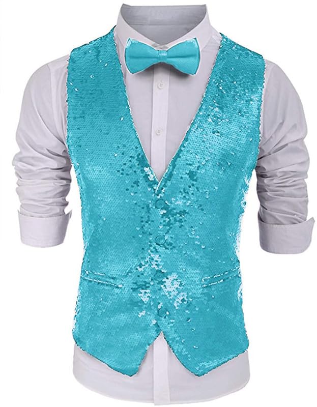 Colorful Men's V-Neck Sequins Magic Performance Vest Dress Suits Waistcoat For Costume Party STMJ0054