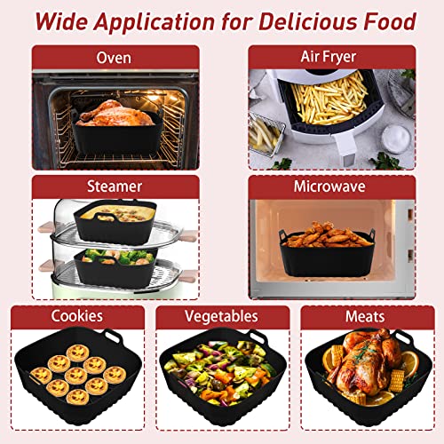 Image of Square Silicone Air Fryer Liners - 9 Inch Reusable Inserts for 6 to 9 QT Air Fryers (1 Pcs Black)