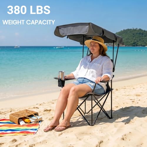 FAIR WIND Portable Canopy Camping Chair 380 LBS Capacity Heavy Duty Oversized Folding Lawn Chair with Sunshade for Beach, Fishing, Sports & Outdoors - image 2