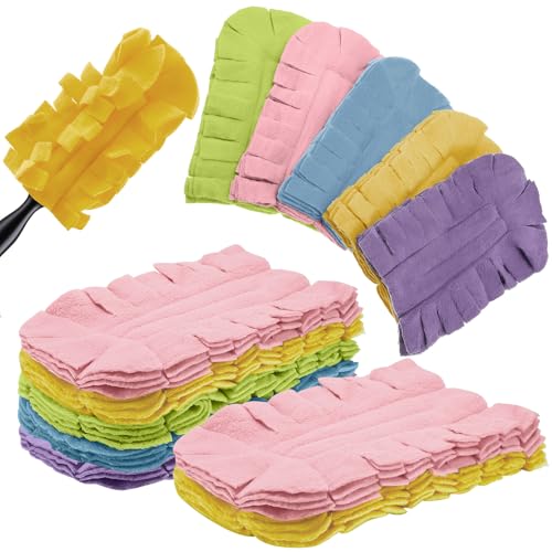 Image of Zubebe 12 Pcs Reusable Duster Refills Fleece,Rainbow Colors | Soft Polyester Fiber Flat Duster Refill Multi Surface Washable Cleaning Pad Tools for Home, Blinds, Car, Pet, Furniture, Fans