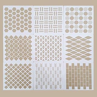 CDIYTOOL Geometric Stencils, 9 Set Geometric Art Painting Resuable Templates Honeycomb Stencils for Scrapbooking Drawing Tracing DIY Wood Canvas Furniture Wall Floor Decor, 7.9 Inches