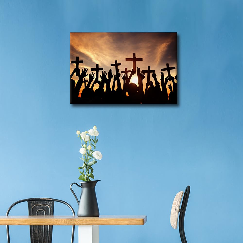 TISHIRON Wall Art for Living Room Christian Bedroom Wall Decor Sunset Wall Paintings for Office Hand of God Print On Canvas Jesus Christ Modern Artwork Stretched and Framed Ready to Hang - Image 2