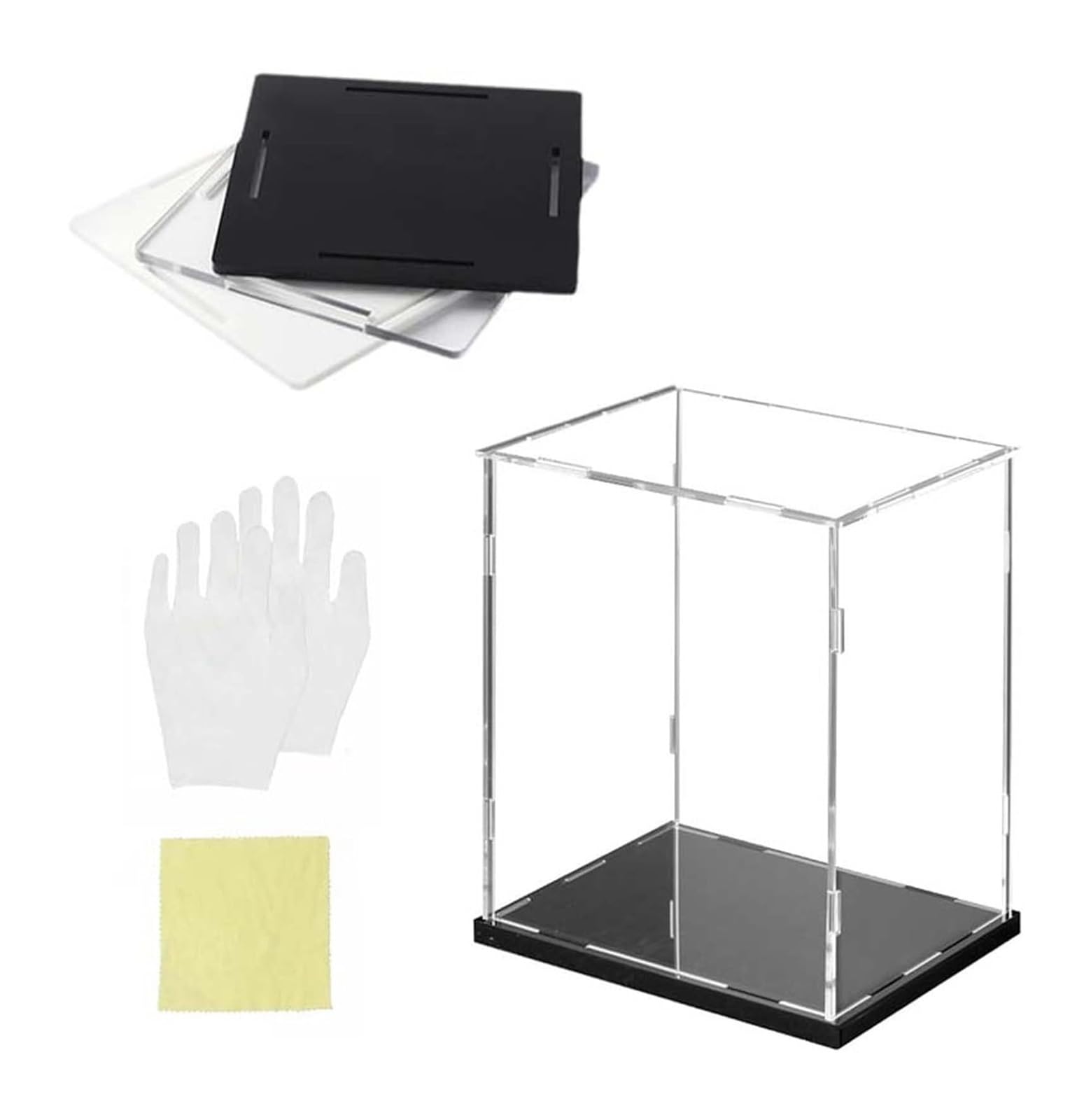 EYRMQWJPC Transparent Showcase Dust Cover, Acrylic Display Case Multicolor Multiple Sizes Self Assembling(Black Base,40x40x50cm)
