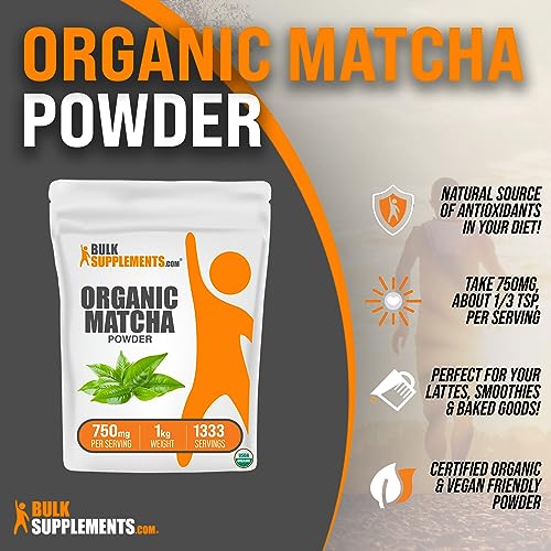 BulkSupplements.com Organic Matcha Powder - Matcha Organic, Matcha Powder for Latte & Baking, Culinary Grade Matcha Powder - Organic & Gluten Free, 750mg per Serving, 1kg (2.2 lbs) BulkSupplements.com Organic Matcha Powder - Matcha Organic, Matcha Powder for Latte & Baking, Culinary Grade Matcha Powder - Organic & Gluten Free, 750mg per Serving, 1kg (2.2 lbs)