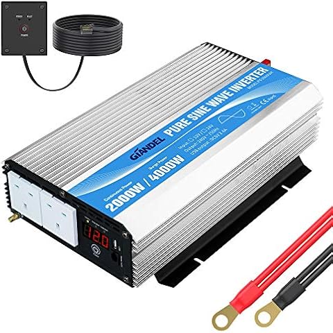 Pure Sine Wave Power Inverter 2000W DC 12V to AC 240V converter with remote controller & dual AC outlets for RV Truck Car GIANDEL Cover
