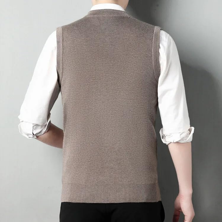 Mens V-Neck Sleeveless Vest Classic Business Knitwear Sweater Button Knitted Cardigan Vest2