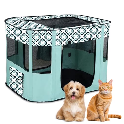 Recinto per Cani da Interno Pieghevole, Recinto per Cuccioli Verde a Scacchi 70 x 55 x 40 cm, Recinto per Gatti Traspirante, Portatile Recinto per Animali pour Gatti, Cani, Conigli