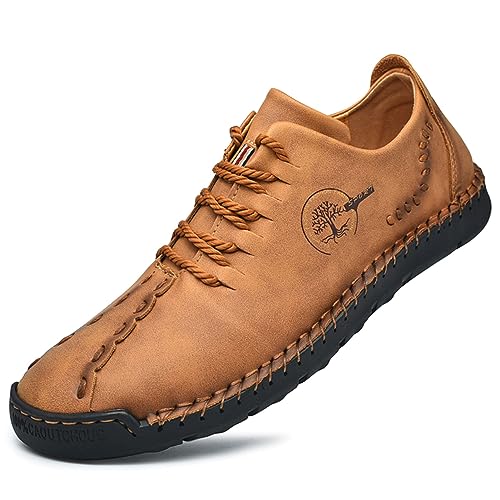 Mens Leather Casual Loafers Flats Comfortable Soft Breathable Lace-Up Lightweight Shoes3