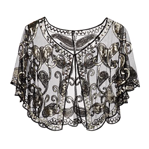 Bestomrogh 1920er Flapper Stola 20er Jahre Kostüm Damen Kostüm Accessoires Retro Vintage Schal Umschlagtücher für Gastby Kleid Abendkleid Vintage Hochzeit(one_Size Schwarz Gold) Cover