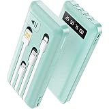 Power Bank 26800mAh with Built in Cable, Portable Charger 4 Outputs 2 Inputs (Green, 26800mAh)