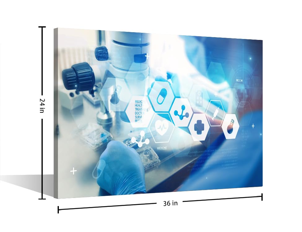 Image of 1 Panels Modern Medical Technologies Concept Wall Art for Living Room Laboratory Research Microscope Art Prints Young Scientist Posters & Prints Stretched and Framed Ready to Hang (24 inch Wx36 H)