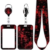 Juanooo Red & Black ID Lanyard Badge Holder & Retractable Badge Reel Clip Horror Halloween Keychain Lanyard for Women Men Teens for ID Badges Cool Goth Key Lanyard ID Holder