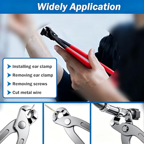 Image of Ear Clamp Pliers 10 Inch Hose Clamp Crimping Tool Carbon Steel Pinch Clamp Pliers Install Remove Clamp Nail Puller Tool for repairing pipes, fuel lines
