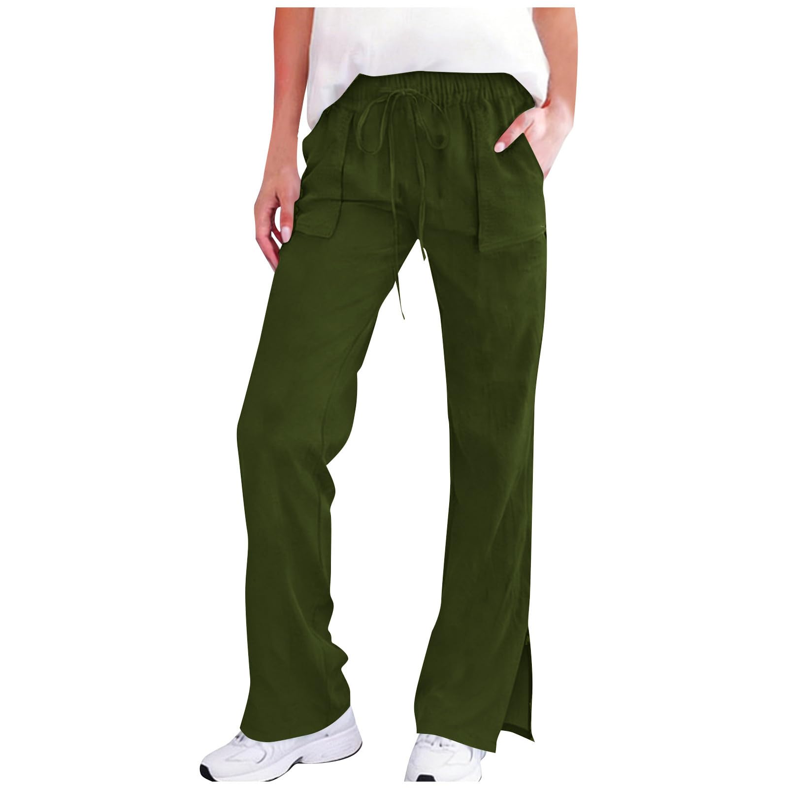 DASAYO Linen Pants for Women Summer Casual Straight Leg Beach Vacation Pant with Pockets Trendy Travel Lounge Trousers